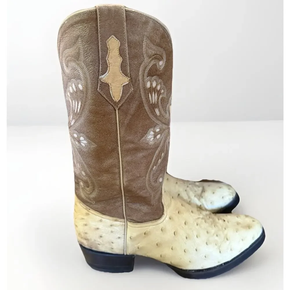 El Padrino Western Full Quill Ostrich Cowboy Boots Size 13 US Light Brown Upper